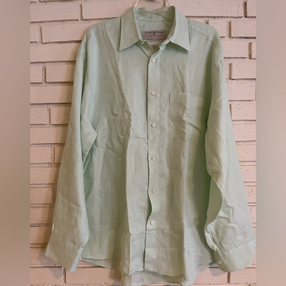 Madeleine Finn Sporting Whites Men’s 100% Linen Dress Shirt size Large